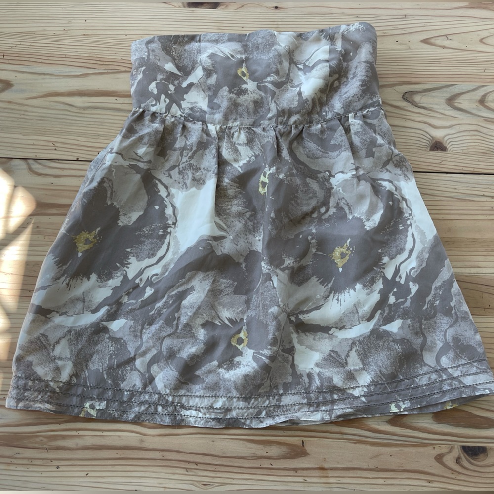 Banana Republic silk strapless top blouse brown cream floral size 2
